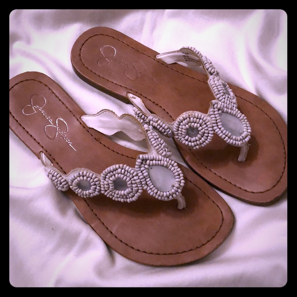 Jessica Simpson white beaded sandals